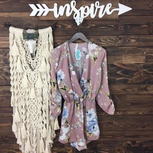 Blue Blush | Drape‎ Plunge Floral Romper